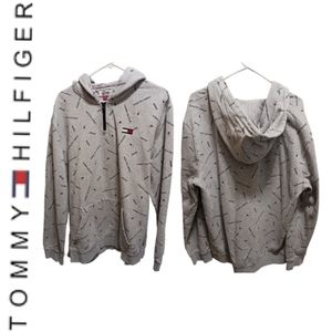Tommy Hilfiger "Denim" quarter zip Hoodie gray with logos size XXL